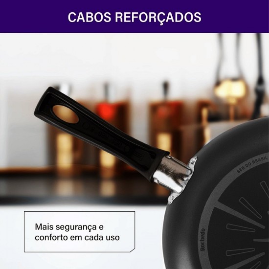 Frigideira 30cm Rochedo Facilita Preta Antiaderente